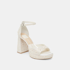 PANDRO PEARL WIDE HEELS TRUE WHITE SATIN
