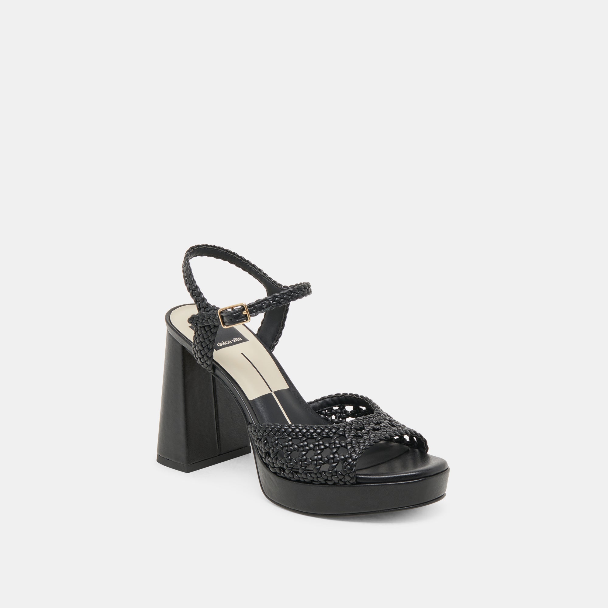 PEYTEN WIDE HEELS BLACK WOVEN STELLA