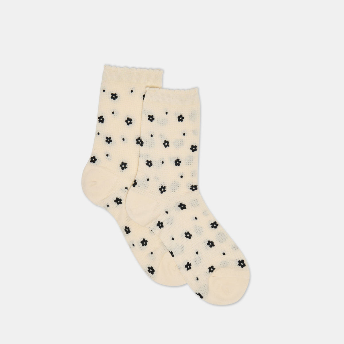 FLOWER MESH ANKLET SOCKS WHITE BLACK